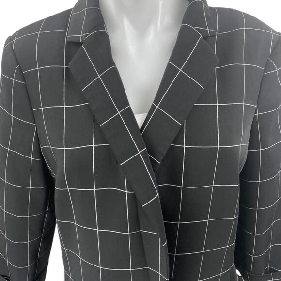 Calvin Klein Black White Grid Half Sleeve Open Blazer Coat Suit Jacket Size 12 - Picture 3 of 5